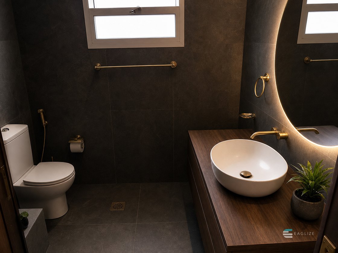 Guest bathroom after renovation by EAGLIZE