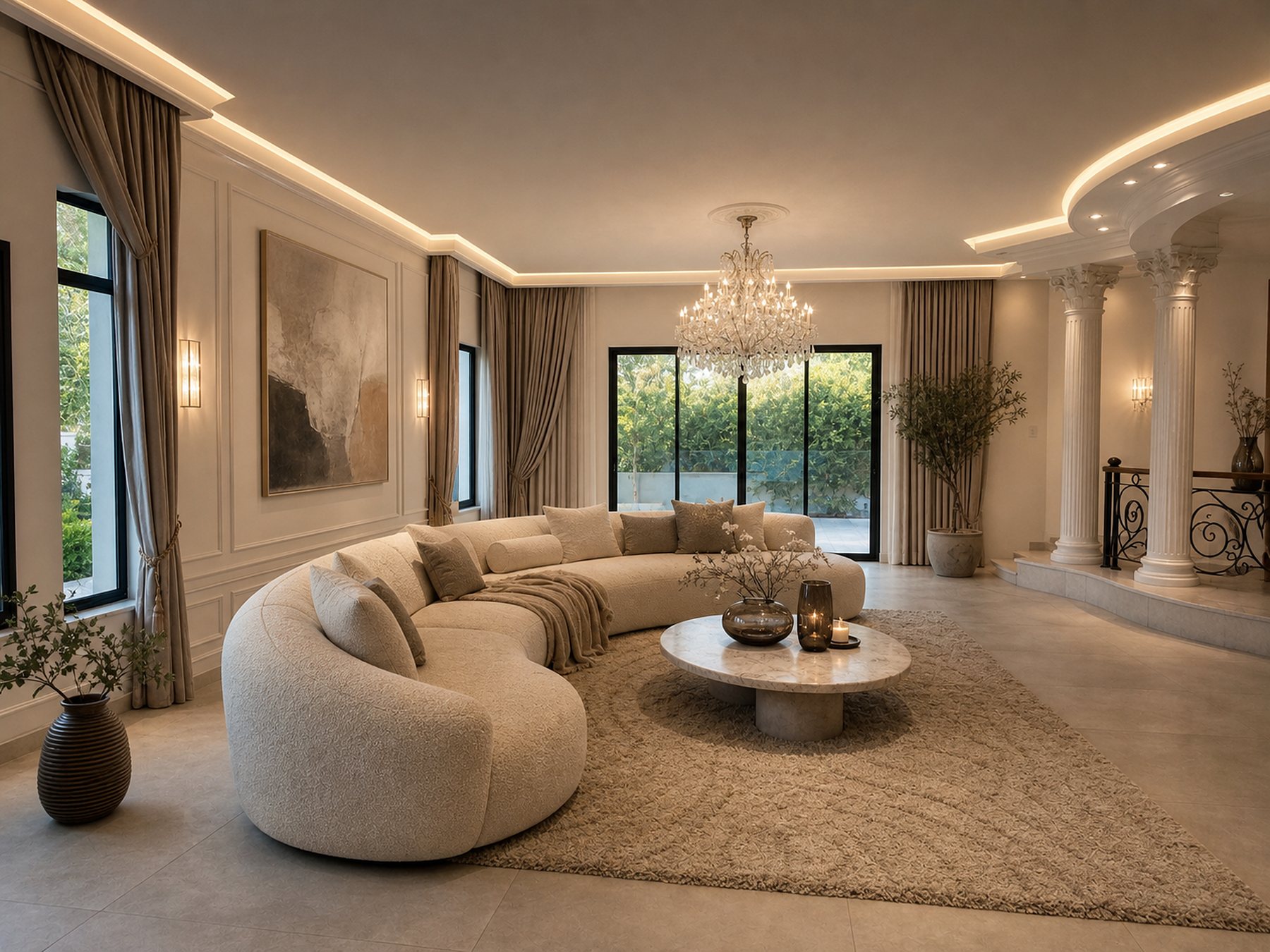 The same villa lounge executed and furnished